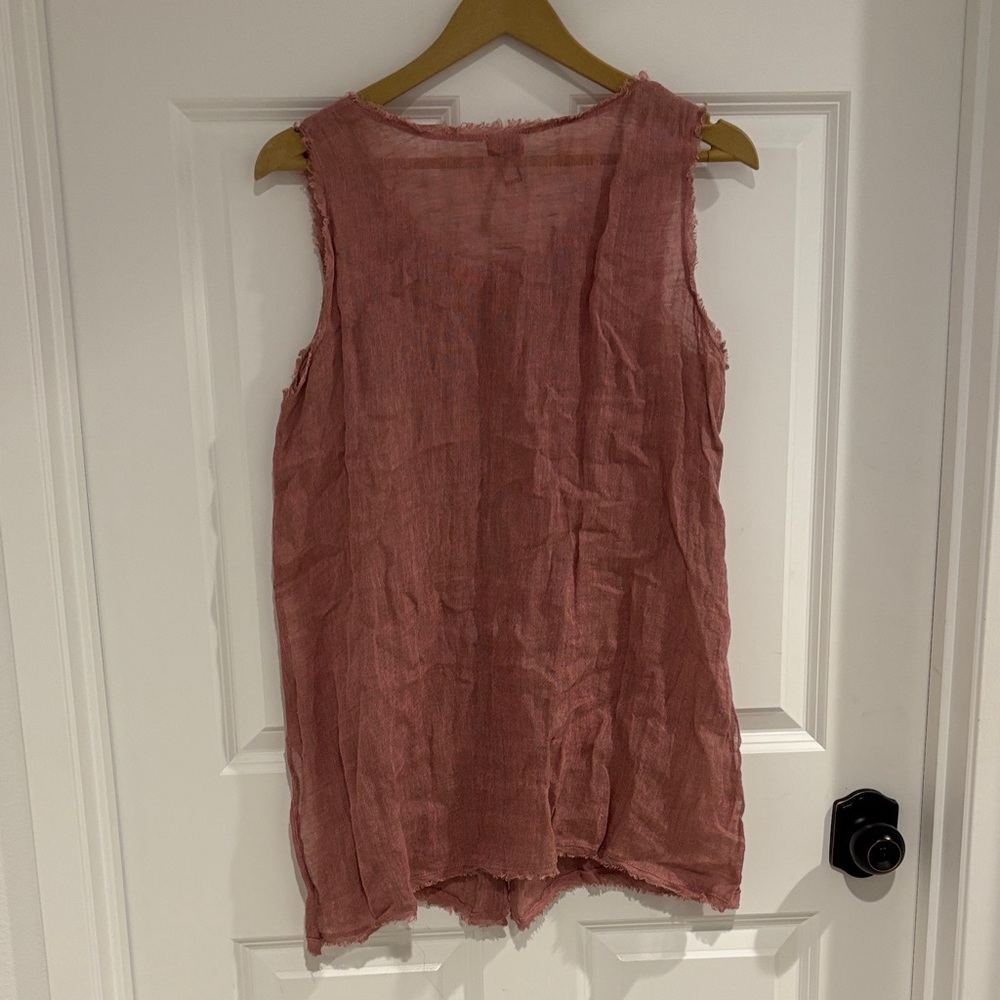 Eileen Fisher Dusty Rose Frayed Tank Top - Picture 4 of 4
